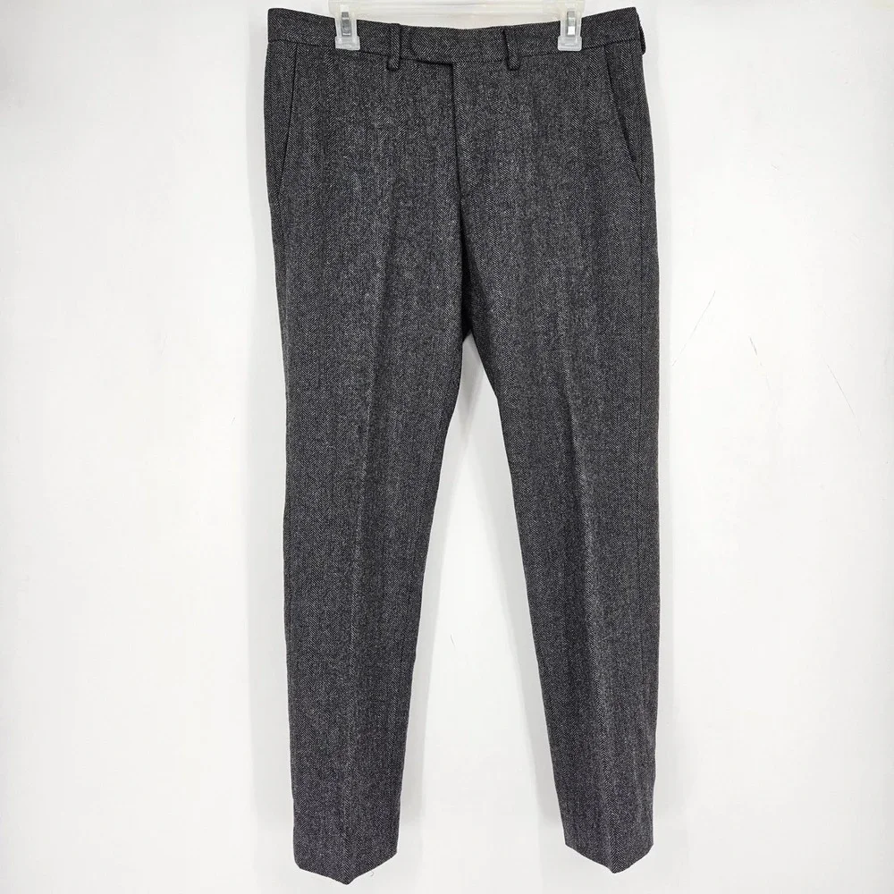 J Crew Bowery Pants Mens 32x32 Gray Wool Polyester Blend Flat Front Casual‎